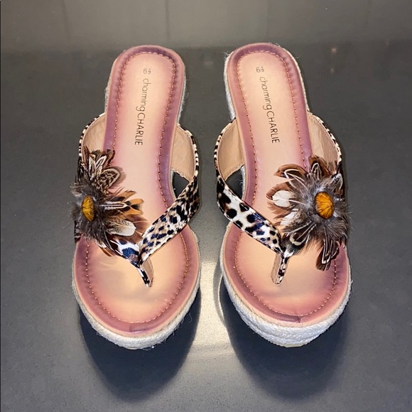 NWT Charming Charlie Brown Leopard Wedge Sandal - Picture 2 of 9